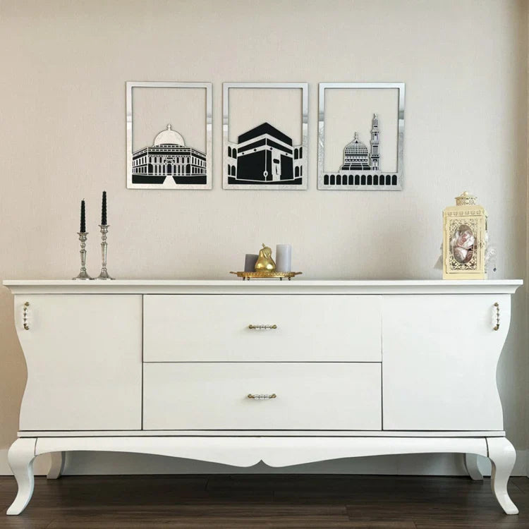 Set of Masjid Al-Aqsa, Masjid Al-Haram & Masjid An-Nabawi | Acrylic Islamic Wall Art