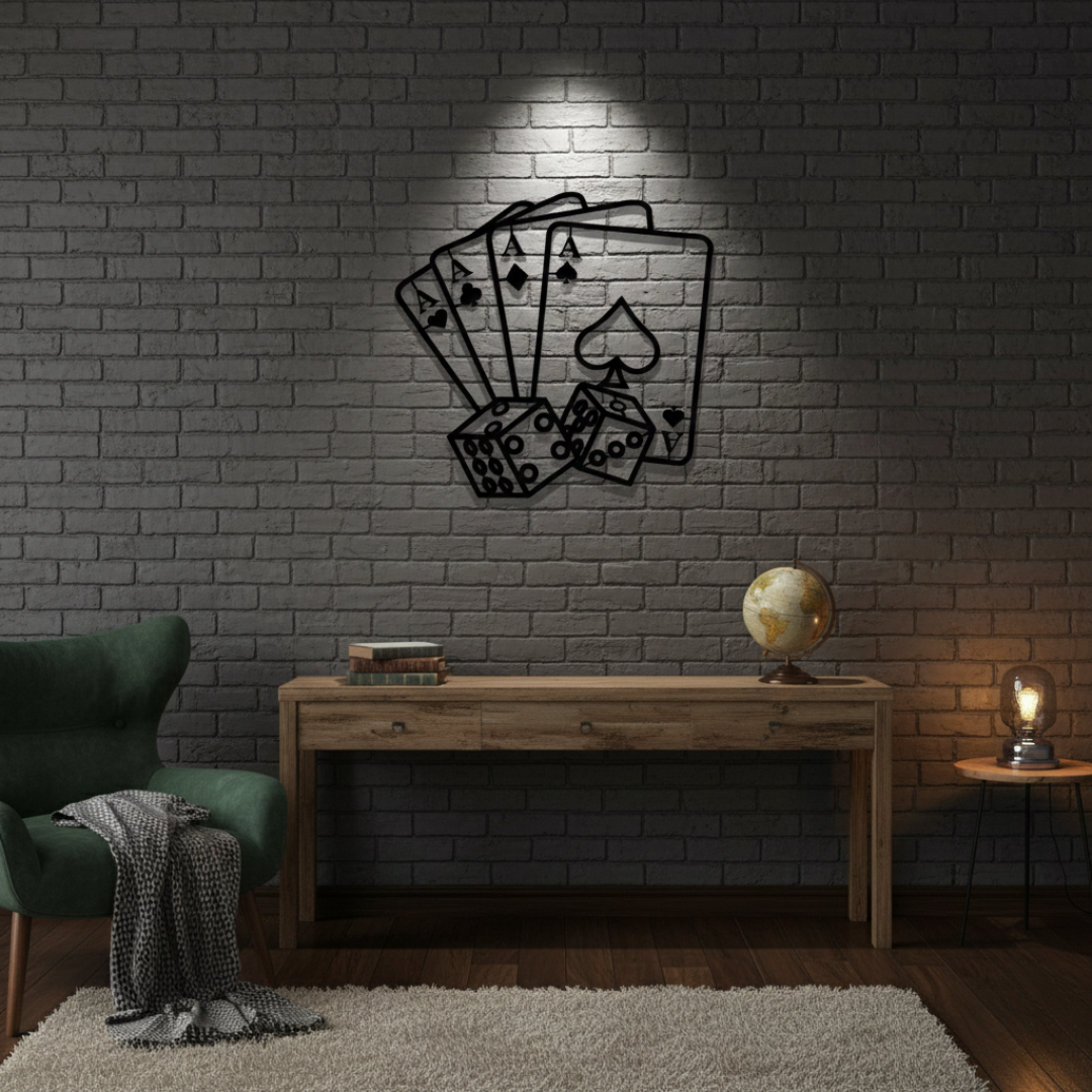 Acrylic Aces & Dice Game Room Wall Art - Lucky Hand Silhouette