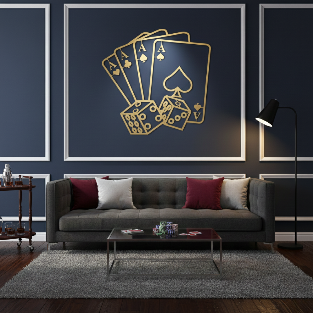 Acrylic Aces & Dice Game Room Wall Art - Lucky Hand Silhouette
