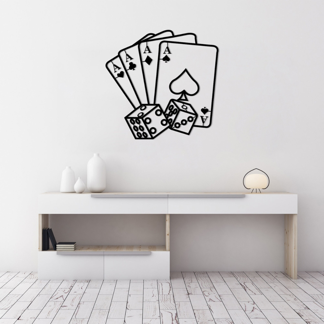 Acrylic Aces & Dice Game Room Wall Art - Lucky Hand Silhouette