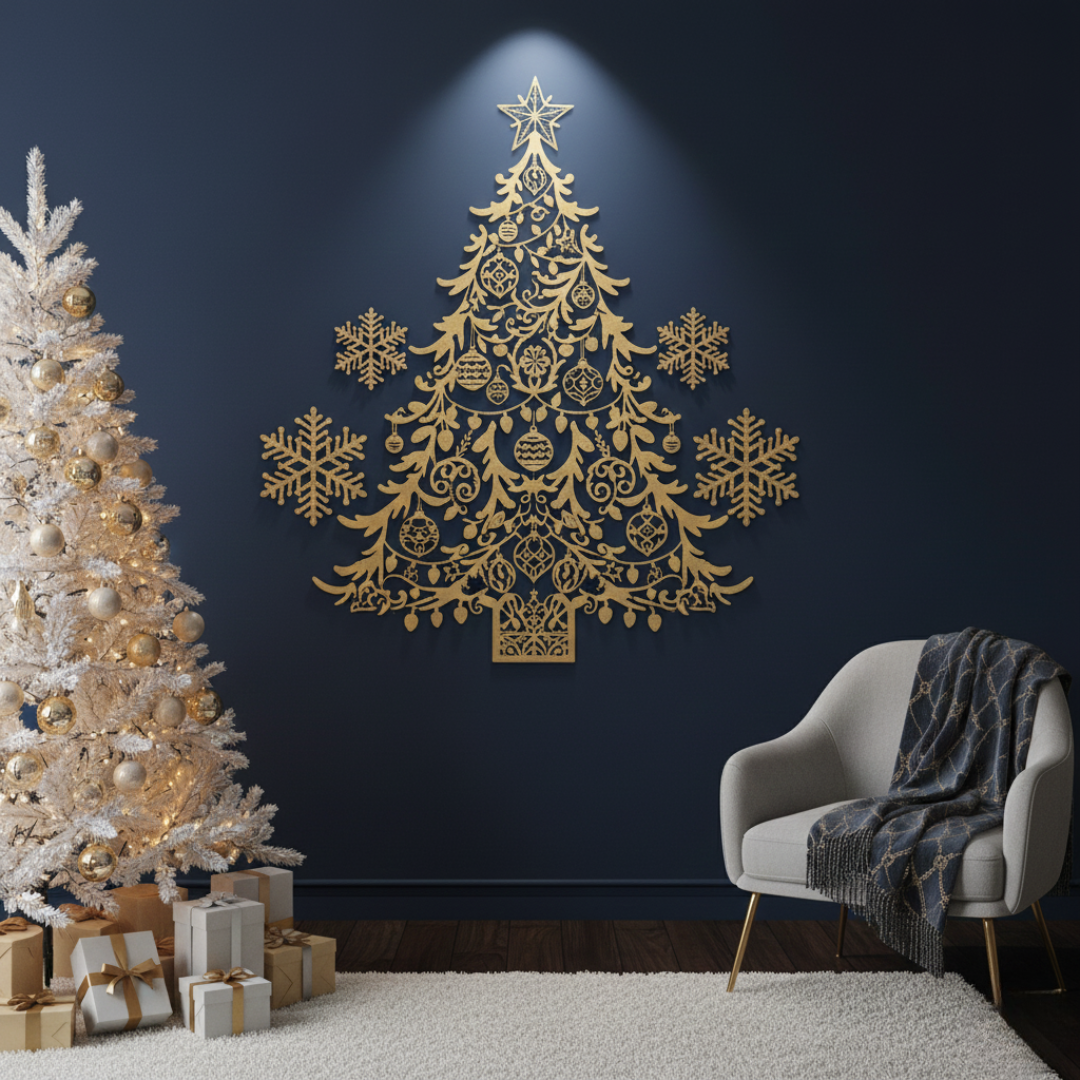 Acrylic Christmas Tree Silhouette Wall Art with Snowflakes