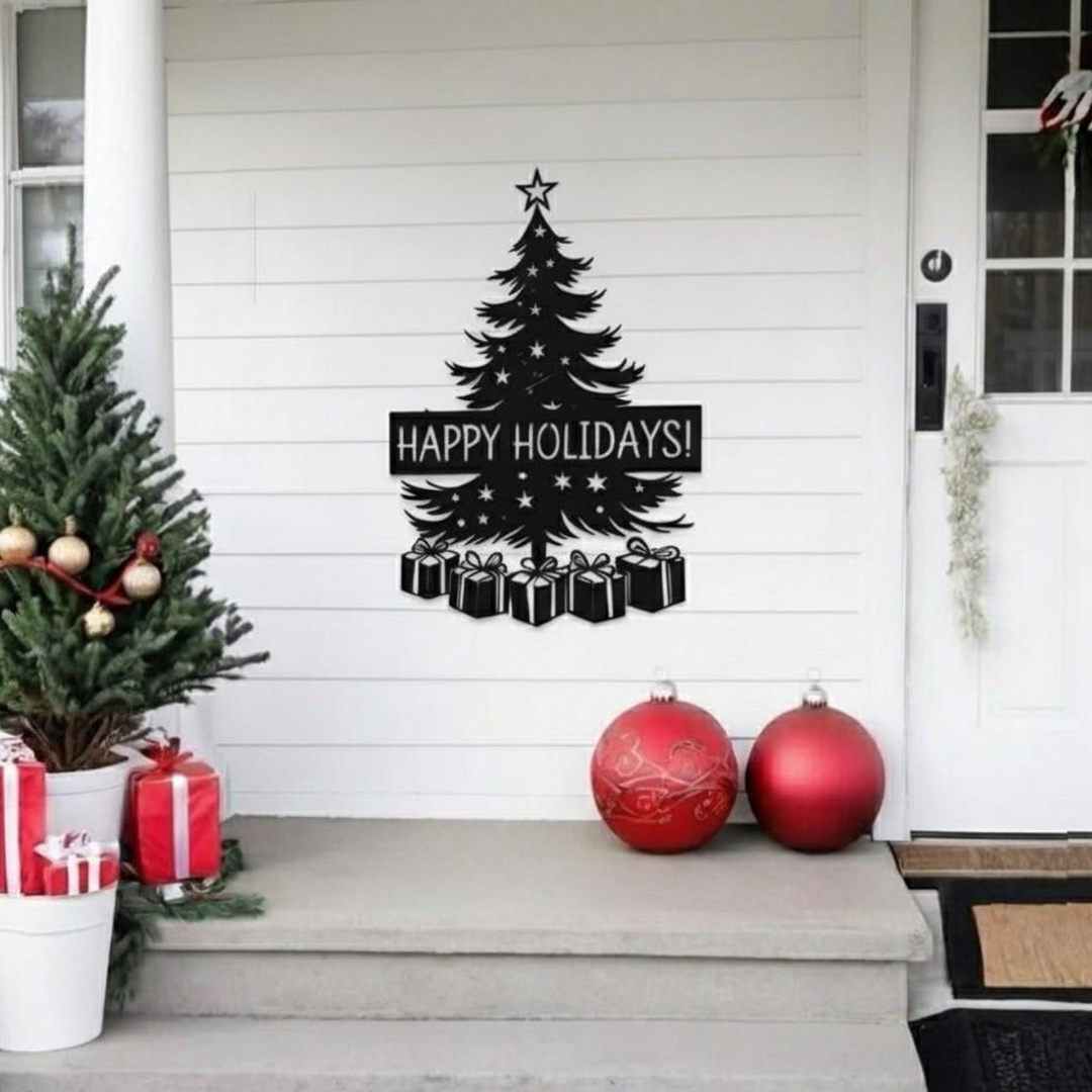 Acrylic Christmas Tree Wall Art - "Happy Holidays" Festive Decor