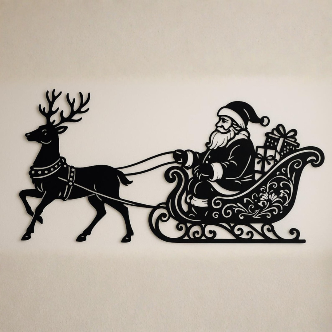 Acrylic Santa Claus and Reindeer Sleigh Silhouette Wall Art