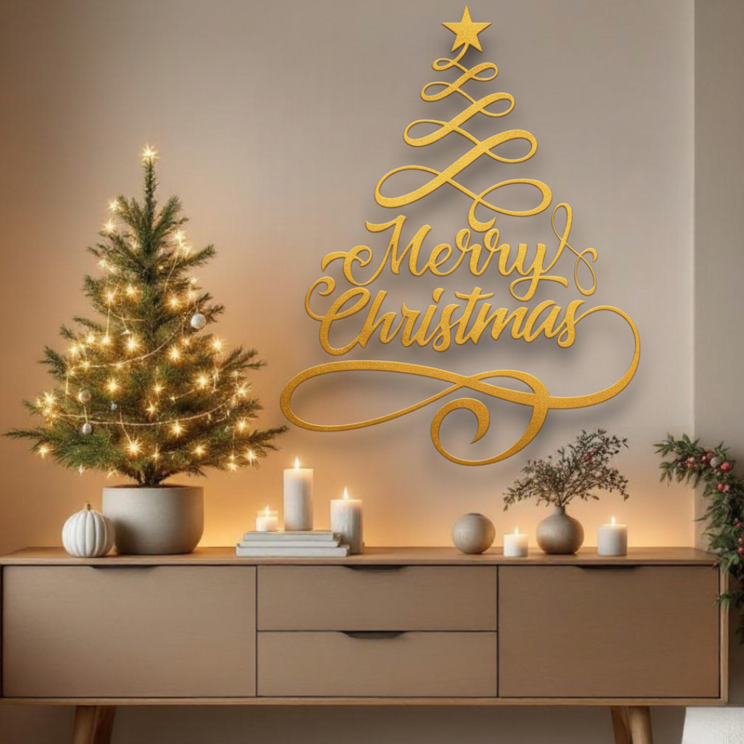 Acrylic Script "Merry Christmas" Tree Wall Art Silhouette