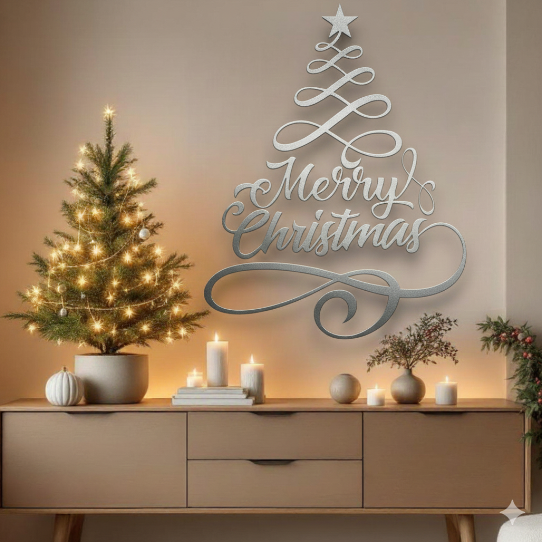 Acrylic Script "Merry Christmas" Tree Wall Art Silhouette