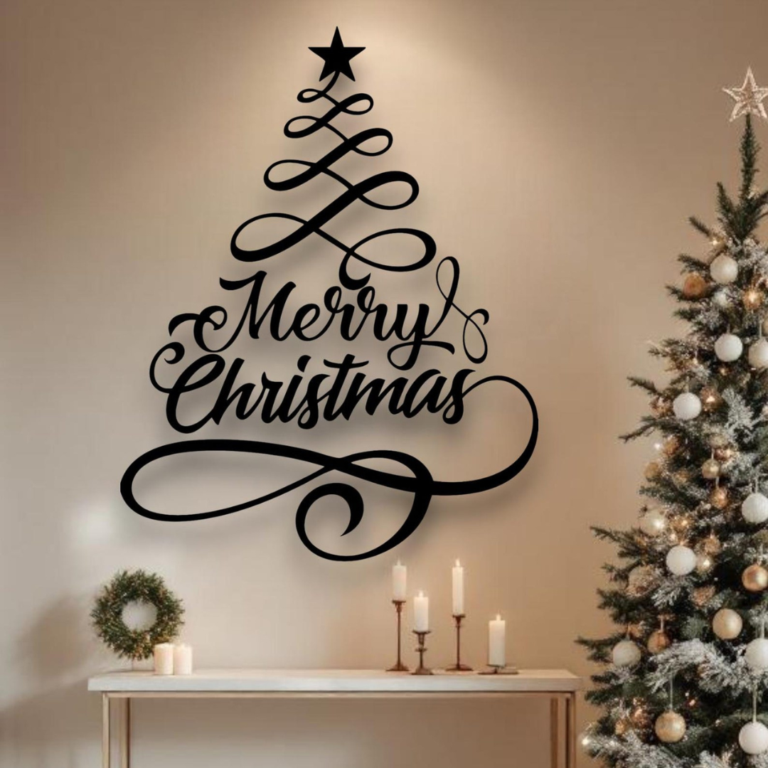 Acrylic Script "Merry Christmas" Tree Wall Art Silhouette