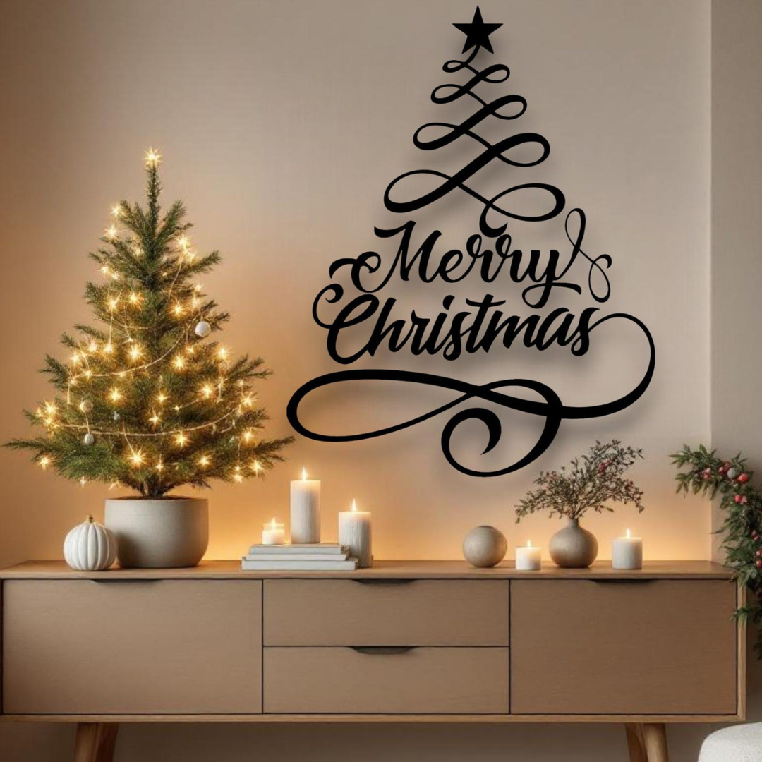 Acrylic Script "Merry Christmas" Tree Wall Art Silhouette