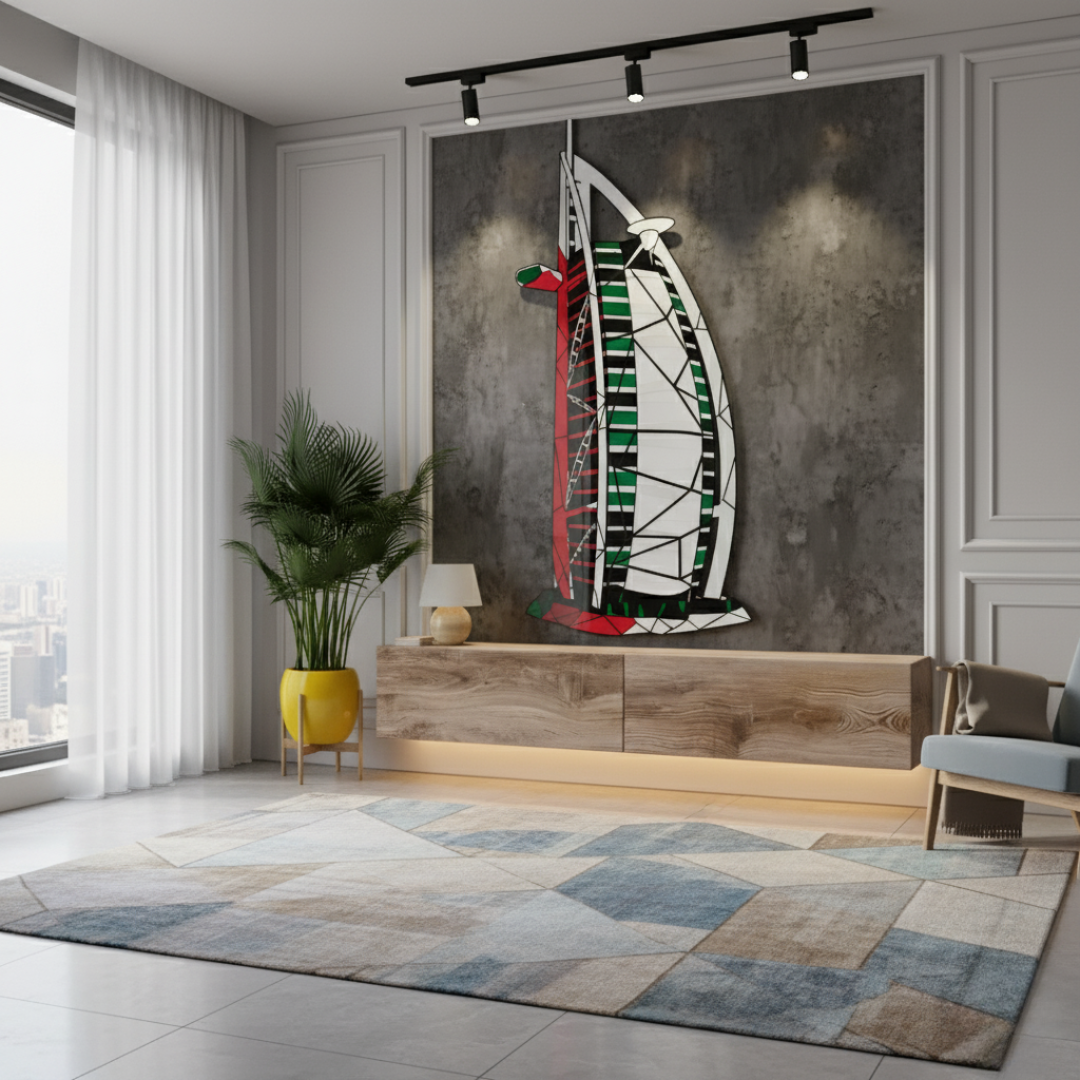Geometric Burj Al Arab UAE Flag Acrylic Wall Art - Office Decor