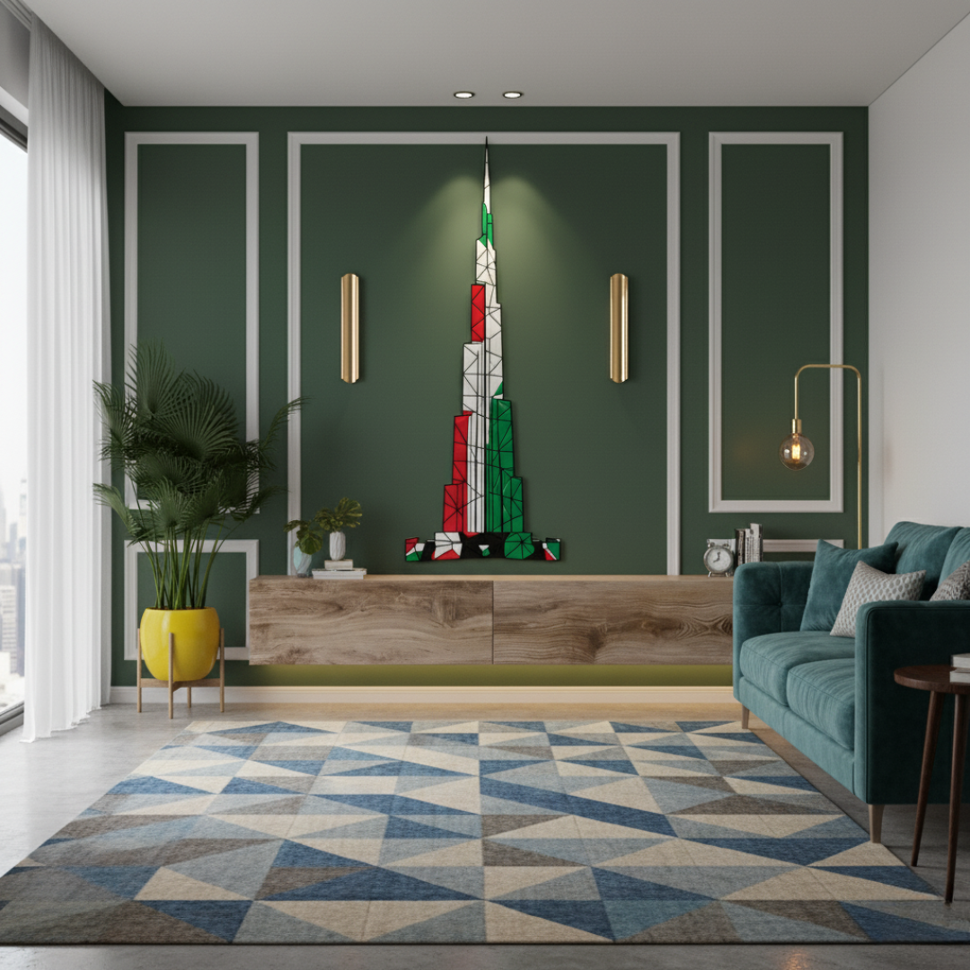 Geometric Burj Khalifa UAE Flag Acrylic Wall Art - Office Decor