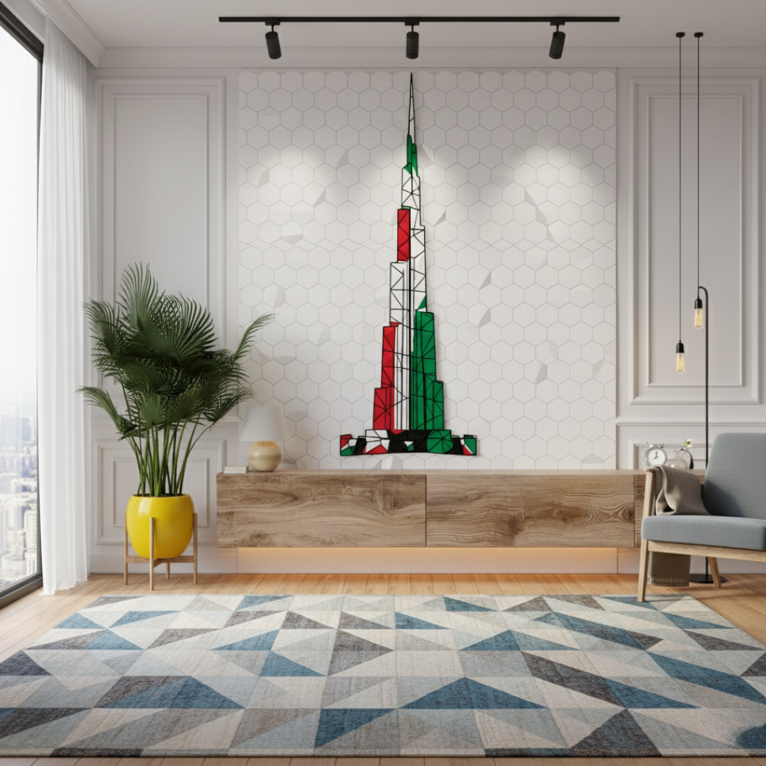Geometric Burj Khalifa UAE Flag Acrylic Wall Art - Office Decor