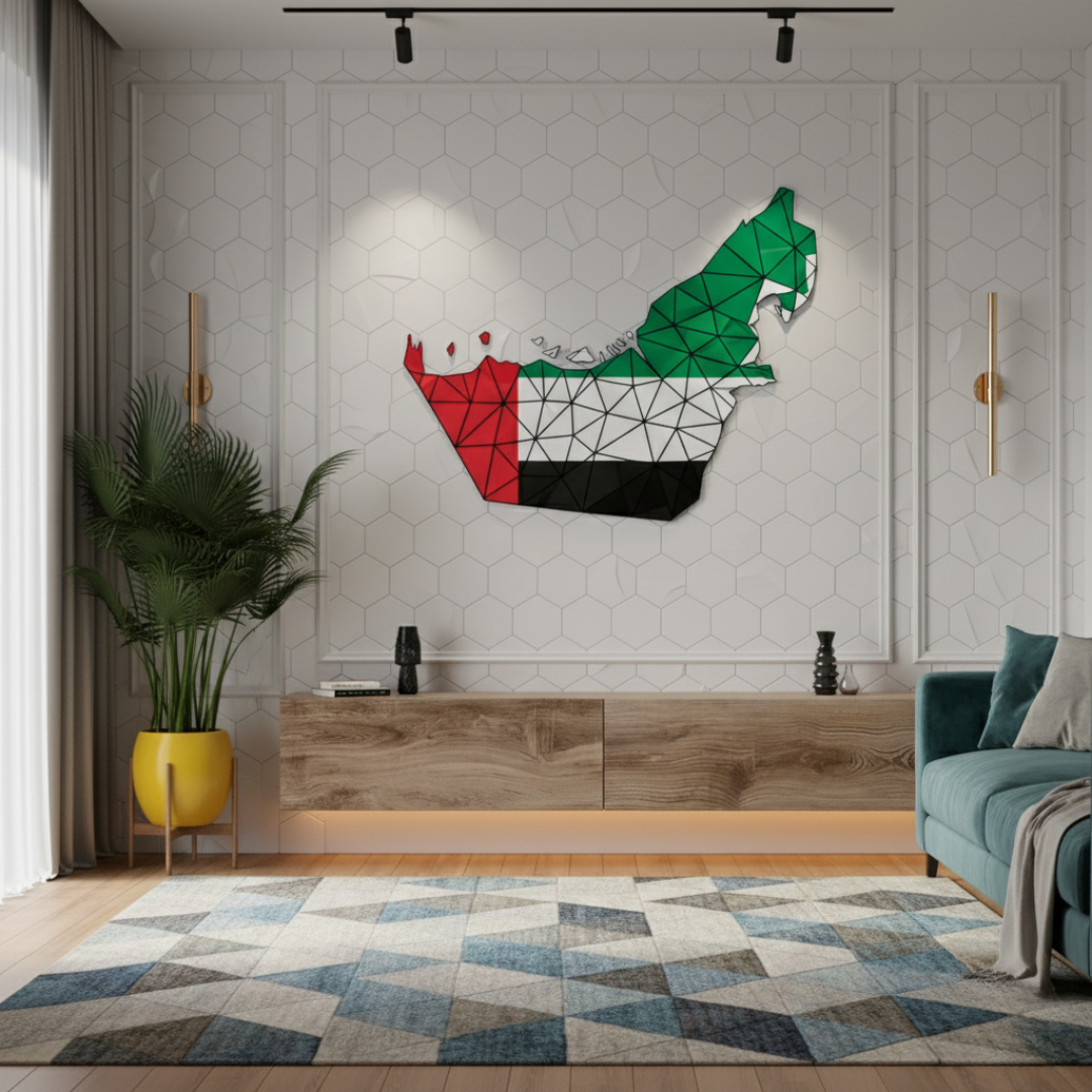 Geometric UAE Flag Map Acrylic Wall Art