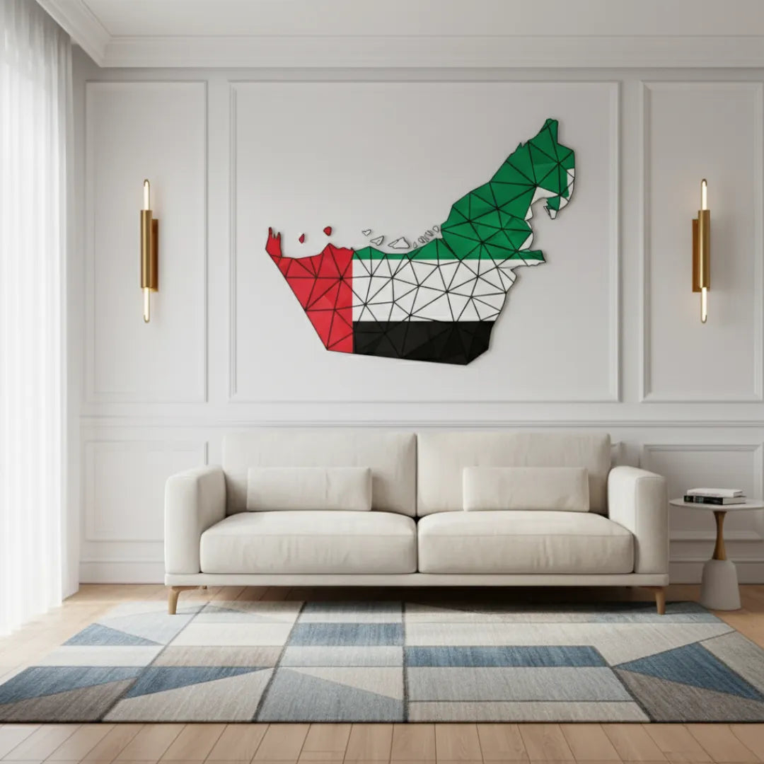 Geometric UAE Flag Map Acrylic Wall Art
