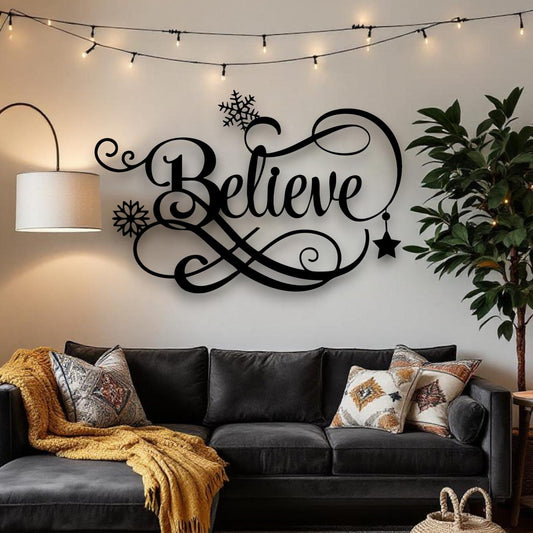 Modern Acrylic Mirror Wall Art - "Believe" Christmas Decor