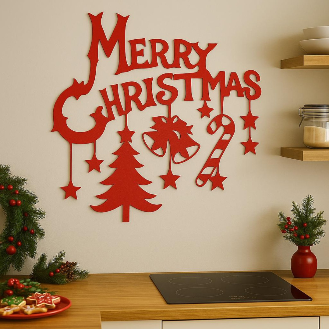 Acrylic "Merry Christmas" Wall Art with Dangling Icons