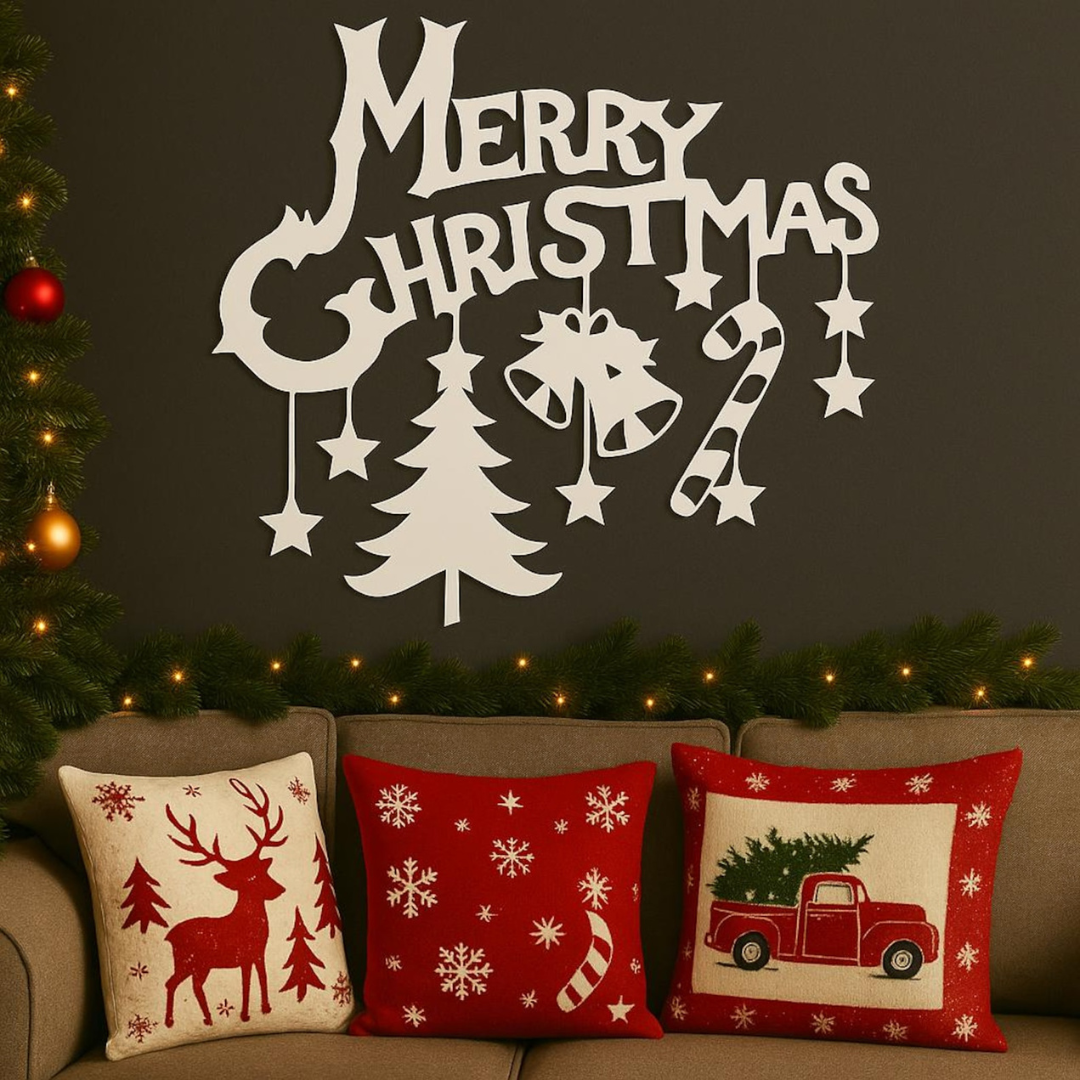 Acrylic "Merry Christmas" Wall Art with Dangling Icons