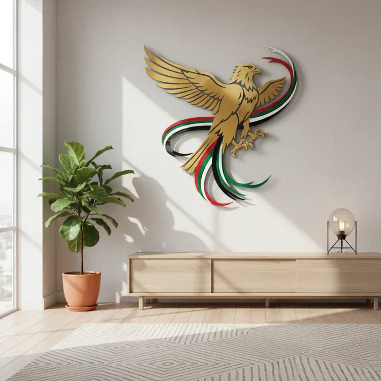 Soaring UAE Falcon & Flag Ribbons Acrylic Wall Art