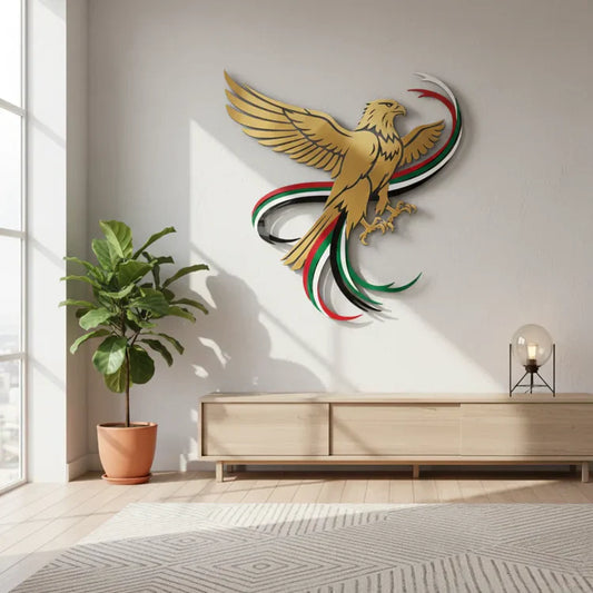 Soaring UAE Falcon & Flag Ribbons Acrylic Wall Art