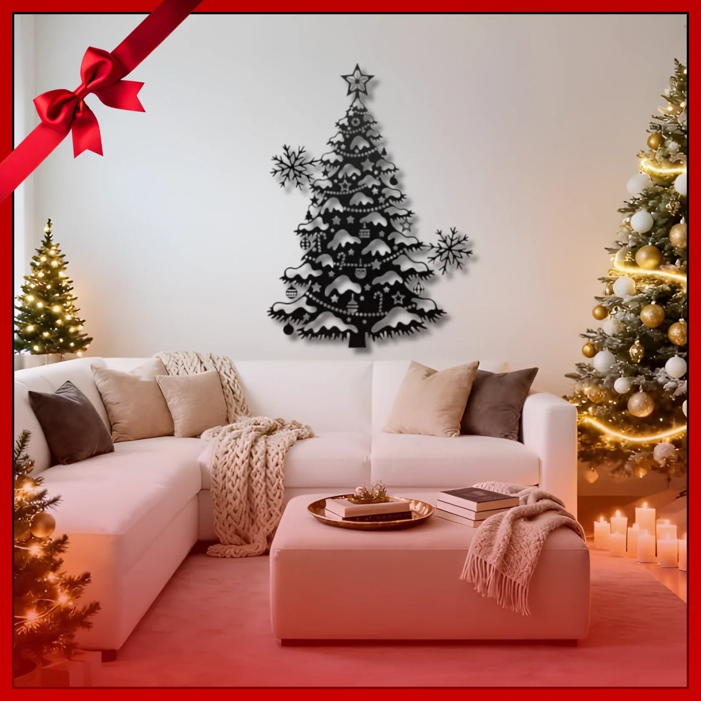 Acrylic Christmas Tree Silhouette Wall Art with Snowflakes