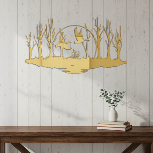 Tranquil "Ducks in Flight" Black Acrylic Wall Art – Wetland Nature