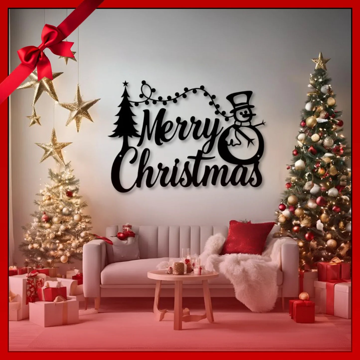 "Merry Christmas" Snowman & Tree Acrylic Wall Decor | Festive Holiday Art