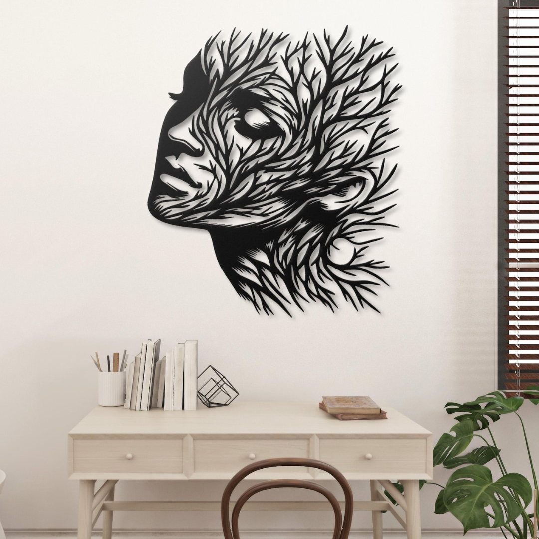 Nature's Embrace Face Acrylic Wall Art – Abstract Tree Branch Silhouette