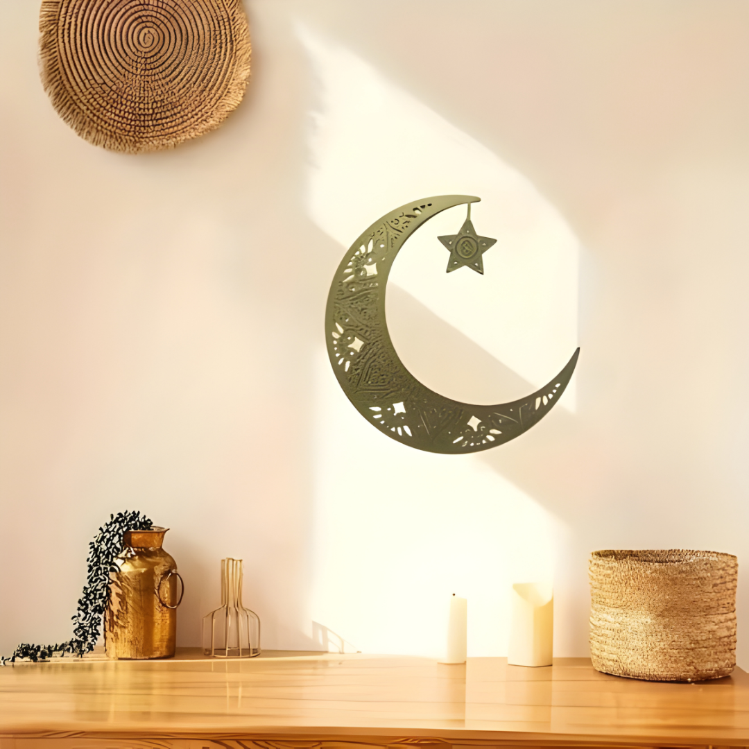 Ramadan Moon and Star | 2 Pcs Acrylic Wall Decoration | Islamic Calligraphy | UAE Ramadan & Eid Decor