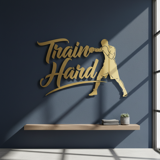 "Train Hard" Acrylic Wall Art - Boxer & Gym Motivation Decor