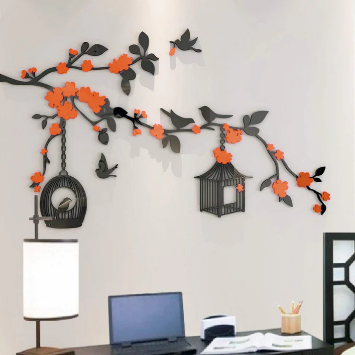 Birds Cage With Flowers Acrylic Wall Art