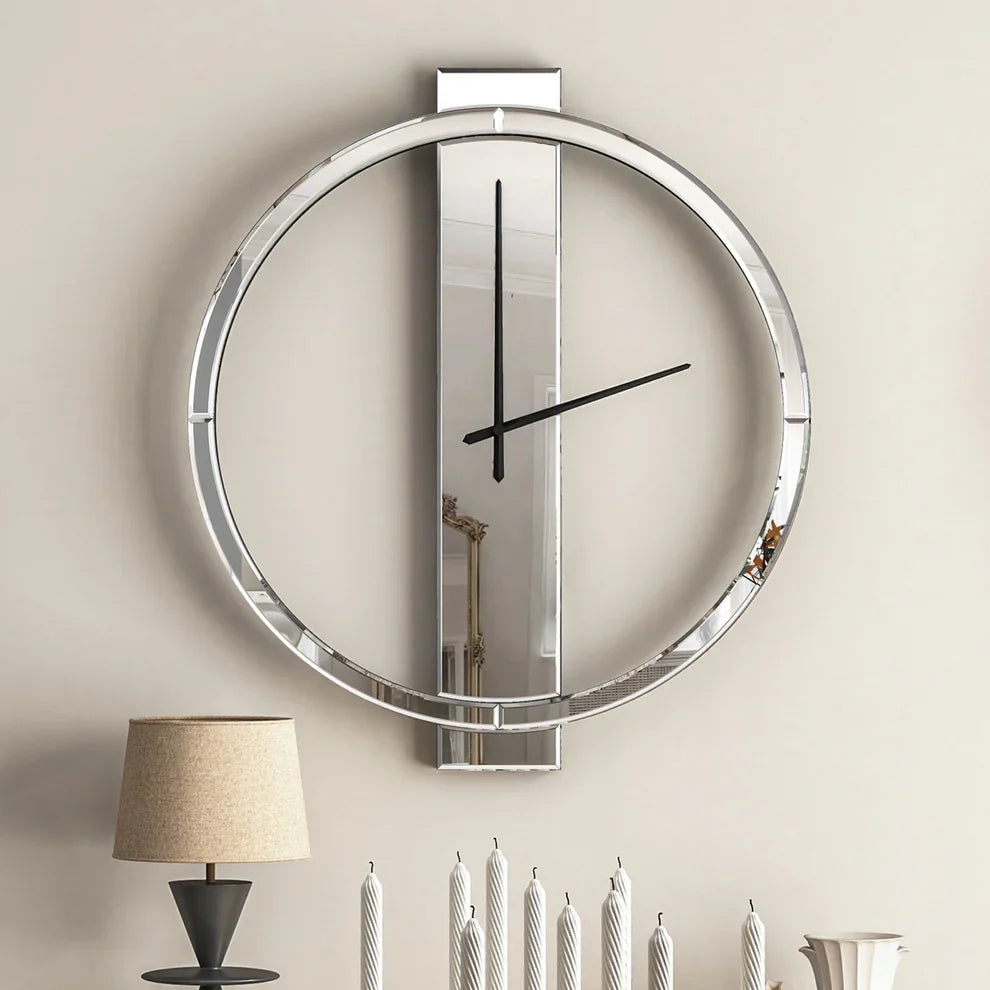 Glass Wall Clock Mirrored Round Clock