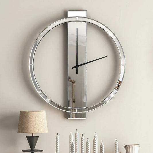 Glass Wall Clock Mirrored Round Clock