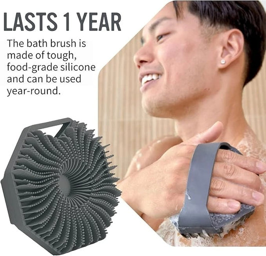 Antibacterial Silicone Body Scrubber for Sensitive Skin – Eco-Friendly Shower Brush with Charcoal Infusion (Grey)