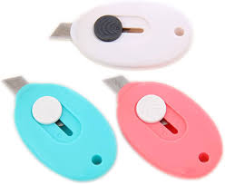 Cosmos Pack of 3 Mini Retractable Utility Knife Box Cutter Letter Opener, Random Color, with 1 Pc Marble Pattern Storage Bag