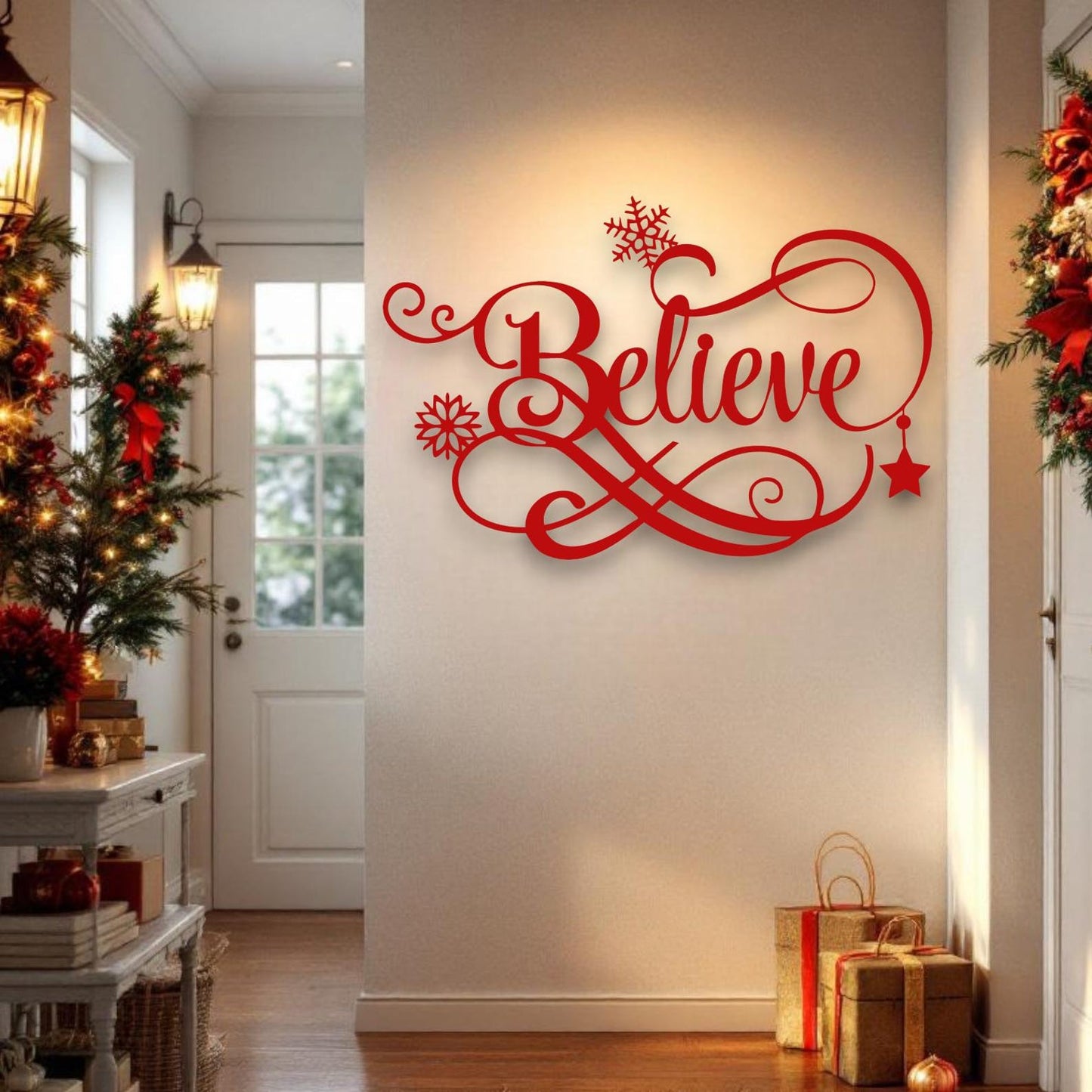 Modern Acrylic Mirror Wall Art - "Believe" Christmas Decor