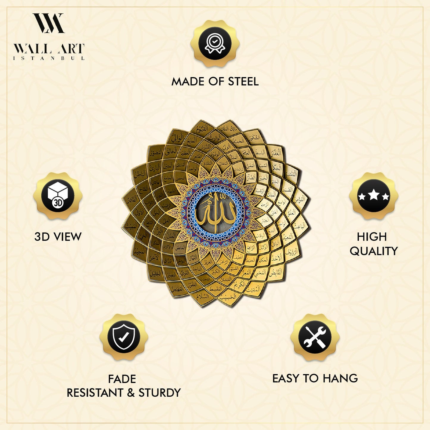 3D 99 Names of Allah Islamic Wall Decor